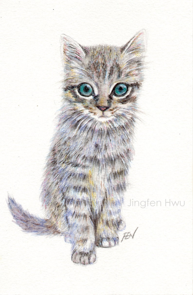 Impression Dart De Chat Du Dessin Original De Chat Un Etsy