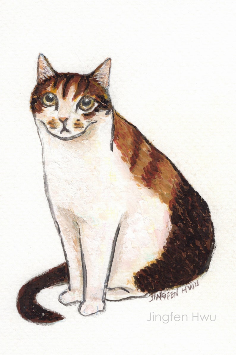 a calico cat painting acrylic pet painting animal painting 4x6 inches cute small painting cat lover gift ORIGINAL artwork