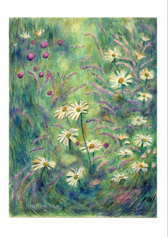 Dessin Art Marguerite De Fleur Au Champ De La Fleur Peinture Florale Dessin Au Crayon Aquarelle Oeuvre De Lit De Fleurs Sauvages