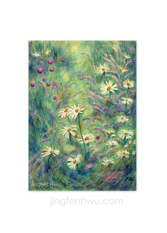 Flower Drawing Daisy Art At Flower Field Floral Etsy