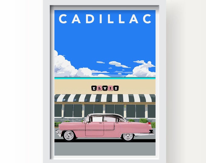 Elvis Presley Cadillac 1955 Giclée Art Print