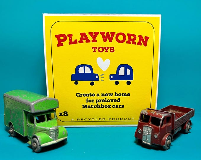 x2 Vintage Matchbox Lesney model cars with street scene gift box