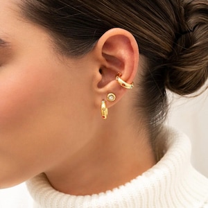 Set of 3 Rainbow Crystal Earrings,in Gold W/Cuff, Trendy Earrings, Accessories, Fashion Earrings, Wrap Earring,Hypoallergenic,Gift for Her