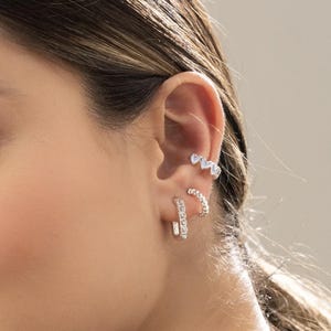 Set X3 Baby Silver Earrings w/Blue heart cuff ,Trendy Earrings, Accessories, Fashion Earrings, Wrap Earring,Hypoallergenic,Gift for Sliver
