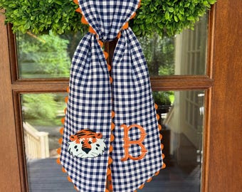 Embroidered Auburn University Wreath Sash, Aubie Sash, Embroidered Wreath Sash, AU Sash, Blue and Orange