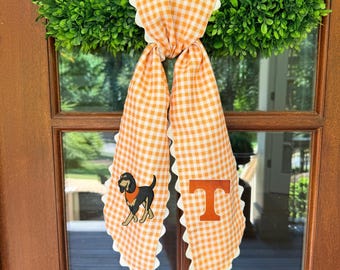 University of Tennessee Wreath Sash, Smokey Sash, Power T, Embroidered Wreath Sash, Orange & White Gingham, Ric Rak Trim, TN, Wreath Scarf