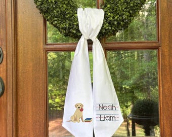 Personalized Embroidered Back to School Wreath Sash, Dog Labrador