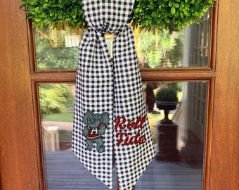 Bestickte BAMA-Kranzschärpe, Universität von Alabama, Roll Tide, SEC, College Football, Vichy-Karo-Kranzschärpe, Crimson Tide, Monogrammiert