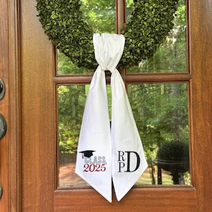 Monogrammed Graduation Wreath Sash, High School Grad, College Graduation, Front Door Hanger, Embroidered, Custom, Sign, Bow, Class of 2025