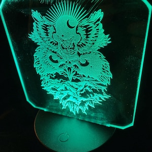 Owl Design Laser-Engraved Acrylic Color Changing Night Light