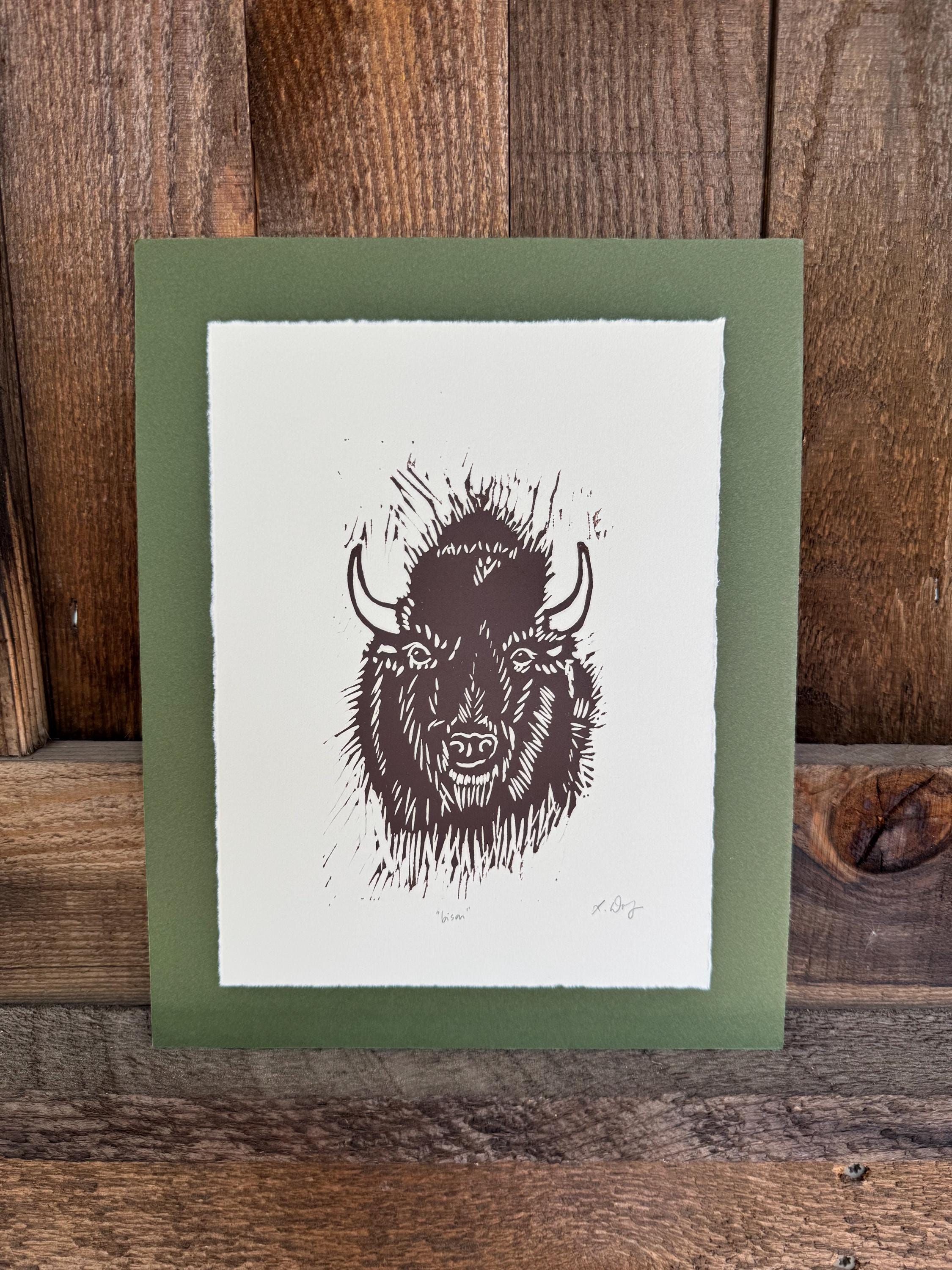 Bison Print, Buffalo Linocut, Linoleum Block Print, Relief Print, Small ...