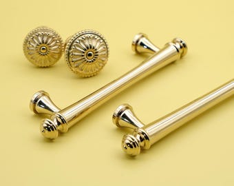 Polished Gold Brass Cabinet Knobs | Victorian Dresser Pulls