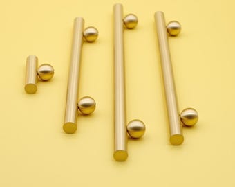 Modern Brushed Brass Cabinet Pulls: Geometric Minimalist Handles