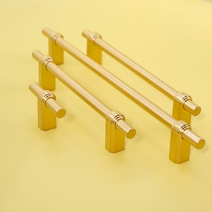 Minimalist Brushed Brass Handles | Gold Cabinet Pulls | Solid Brass Pulls | Modern Cabinet Handles | Wardrobe Pulls | Kitchen Pulls