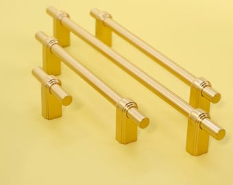 Brushed Brass Cabinet Pulls: Minimalist Gold Bar Handles