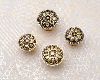 Pomos de latón antiguo estilo Art Nouveau para gabinetes, pomos decorativos de latón macizo, pomos de tocador rococó, herrajes de latón envejecido para gabinetes