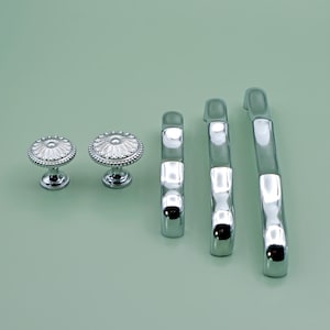 Polished Chrome Wavy Pulls | Forged Brass Knobs And Pulls | Eclectic Cabinet Handles | Victorian Dresser Knobs | Silver Cabinet Hardware