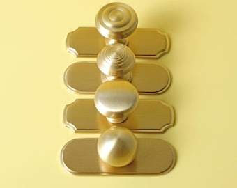 Solid Brass Cabinet Knobs with Backplate: Satin Gold Hardware