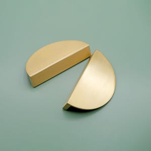 Half Moon Door Pulls Solid Brass | Minimalist Cabinet Pulls | Modern Cabinet Hardware | Brushed Brass Handles | Gold Bin Pulls