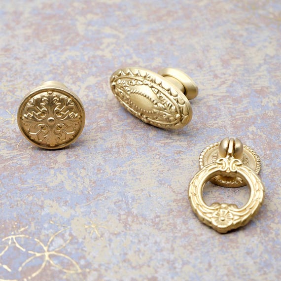 gold ring knobs for dresser Ornate Art Nouveau Drawer Knobs, Soild Brass Cabinet Knobs, Rococo Knobs, Art Nouveau Pull, Brass Cabinet Hardware stylecode:G5947