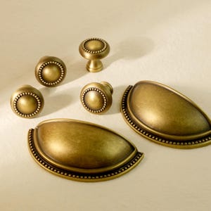 Retro Dresser Cup Pull: Aged Brass Drawer Hardware