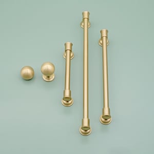 Crown Brass Cabinet Pulls | Brushed Brass Pulls | Gold Door Pulls | Solid Brass Pulls | Minimalist Handles | Unique Cabinet Pulls