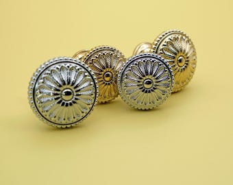 Victorian Floral Brass Knobs: Polished Gold & Chrome Cabinet Hardware