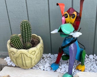 Colorful Metal Dog Garden Sculpture – Whimsical Handmade Pet Decor, Outdoor Yard Art, Funny Rainbow Dog Statue for Lawn or Patio