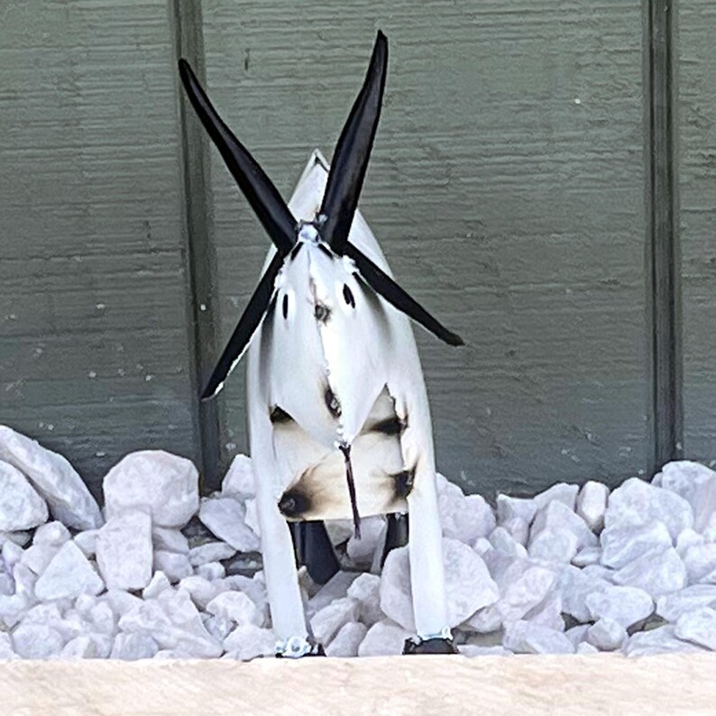 Image showcasing Handmade Recycled Metal Goat Sculpture: Rustic Farmhouse Garden Decor ...