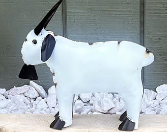 Handmade Metal Goat Sculpture, Rustic Farmhouse Yard Art, Recycled Metal Garden Decor, Outdoor Goat Statue, Unique Farm Animal Ornament