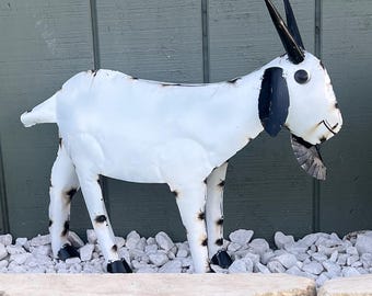 Handmade Medium Metal Goat | Farmhouse Yard Art Garden Decor | Artisan Made Landscape Sculpture | Lawn Ornament