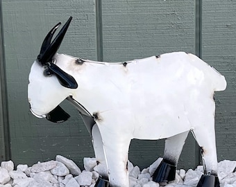 Handmade Small Metal Goat | Farmhouse Yard Art Garden Decor | Artisan Made Landscape Sculpture | Lawn Ornament