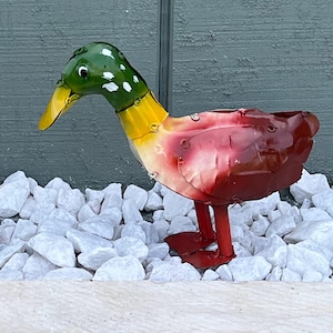 Handmade Metal Mini Mallard Duck Statue, Rustic Garden Decor, Small Metal Bird Sculpture, Farmhouse Outdoor Ornament, Gift for Nature Lovers