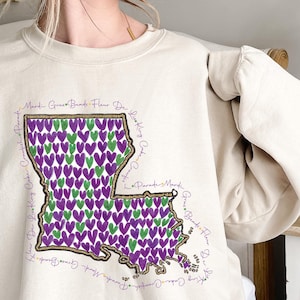 Louisiana Karte Sweatshirt, Karneval Shirt, Karneval Festival, Karneval Feier Shirt, New Orleans Shirt, Fetter Montag Shirt