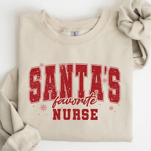 Santa's Favorite Nurse Shirt, Christmas Leopard Shirt, Funny Christmas Nurse Shirt, ER Nurse Sweatshirt, Christmas Nurse Gift, Retro Shirt