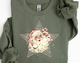 Retro Santa Christmas Sweatshirt, Xmas Tshirt, Holiday Sweater, Gift Sweatshirt, Festive Outfit