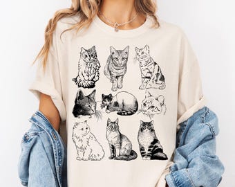 Camiseta retro de los 90 con gatos Comfort Colors®, camiseta retro de gatitos, regalo para amantes de los gatos, camisetas lindas de gatos, camiseta de mamá gata, camiseta con patas de gato