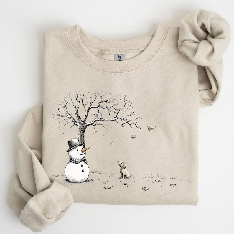 Sudadera navideña de muñeco de nieve y perro, camiseta de muñeco de nieve, camiseta navideña, sudadera navideña, sudadera navideña, camiseta navideña para perro imagen 3