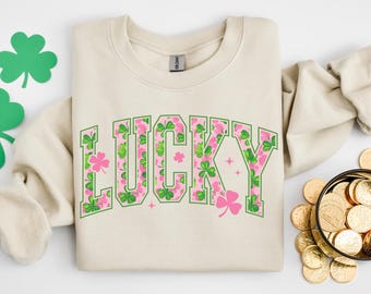 Lucky St Patrick Sweatshirt, St Patrick's Day Crewneck, Cute Women's Sweater, St. Patty's Day Sweatshirt, Lucky Holiday Party Sweater