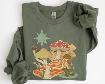 Groovy Mushroom-sweater, natuurliefhebber sweater, paddenstoelverzamelaar, tuinman hoodie, Cottage Core Esthetic, cadeau voor paddenstoel
