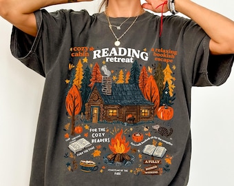 Comfort Colors® Cozy Cabin Reading Retreat Shirt, Fall Bookish Shirt, Autumn Cozy Readers Hoodie, Gift For Book Lover, Pumpkin Spice Book