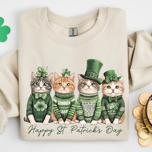 St Patricks Day Cats Sweatshirt, Funny Irish Cats Shirt, Patricks Day Shirt, Cat with Shamrocks Shirt, St Patty&#39;s Day, Gift For Cat Lover