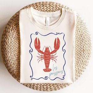Lobster Shirt, French Coastal Shirt, Retro Distressed Shirt, Coquette Aesthetic, Nautical Style, Dolce Vita Shirt, Lobster Sweater Gift