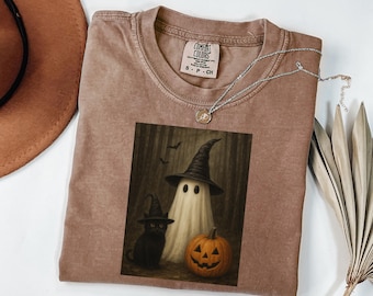 Camiseta de Halloween Comfort Colors®, camiseta de Halloween, camiseta retro de fantasma, camiseta bonita de otoño, camiseta de Halloween para mujer, camiseta de temporada de calabazas, camiseta de fantasma bonito