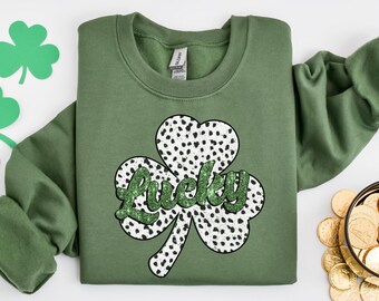 Sweat-shirt trèfle porte-bonheur, sweat-shirt trèfle irlandais, sweat-shirt Saint-Patrick pour femme, sweat à capuche Saint-Patrick, pull Saint-Patrick