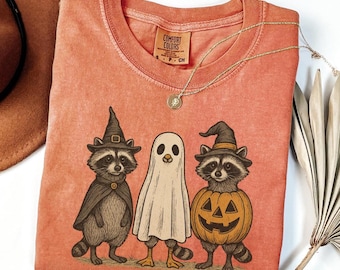 Sudadera de mapache de Halloween Comfort Colors®, suéter de Halloween, sudadera de Halloween, sudadera con capucha de temporada espeluznante, sudadera de fantasma, camisa salvaje