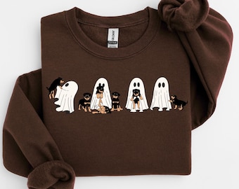 Halloween-tröja med hundspöken, Halloween-tröja med spöken, hundtröja för den kusliga säsongen, söt Halloween-outfit för kvinnor, Halloween-present