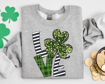 Sweat Love Shamrock, sweat shamrock irlandais, sweat-shirt Saint Patrick pour femme, sweat à capuche St Patrick, pull St Patrick