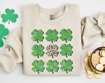 Sweat-shirt trèfle porte-bonheur, sweat-shirt trèfle irlandais, sweat-shirt Saint-Patrick pour femme, sweat à capuche Saint-Patrick, pull Saint-Patrick