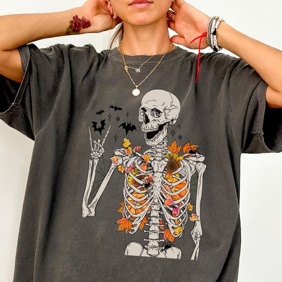 Comfort Colors® Halloween Skeleton Shirt, Halloween Shirt, Retro Ghost Shirt, Cute Fall Shirt, Women's Halloween Tee, Pumpkin Season Tee